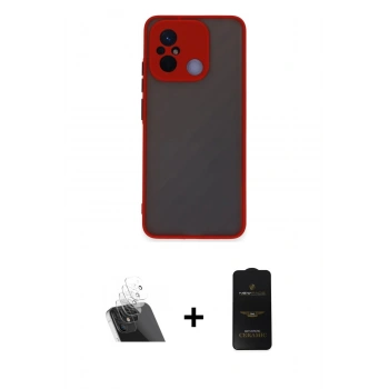 MARSİLYAN™- Redmi 12C Kılıf Ahenk Çizgi Serisi - Siyah 6D Antistatik Mat Seramik Hayalet Nano Ekran Koruyucu + Kamera Lens Koruma Cam - SF