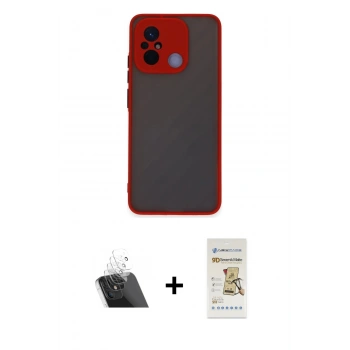MARSİLYAN™- Redmi 12C Kılıf Ahenk Çizgi Serisi - Siyah Mat Seramik Nano Ekran Koruyucu + Kamera Lens Koruma Cam - SF