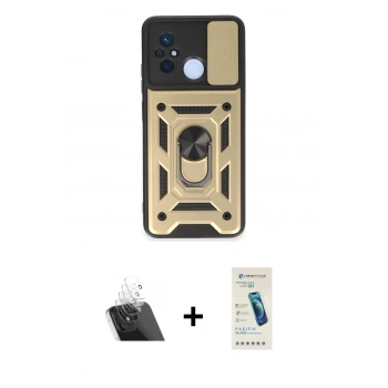 MARSİLYAN™- Redmi 12C Kılıf Ahenk Klasik - Şeffaf Pasifik Cam Ekran Koruyucu + Kamera Lens Koruma Cam - SF