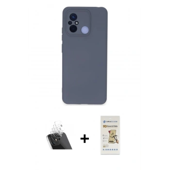 MARSİLYAN™- Redmi 12C Kılıf Ahenk Serisi - Siyah Mat Seramik Nano Ekran Koruyucu + Kamera Lens Koruma Cam - SF