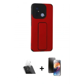 MARSİLYAN™- Redmi 12C Kılıf Çekirdek Yansıma - Siyah 3D Antistatik Mat Seramik Nano Ekran Koruyucu + Kamera Lens Koruma Cam - SF