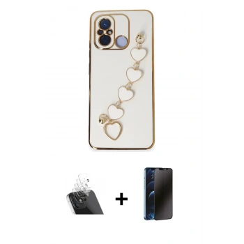 MARSİLYAN™- Redmi 12C Kılıf Nova Işık Prime - Siyah 3D Antistatik Hayalet Cam Ekran Koruyucu + Kamera Lens Koruma Cam - SF