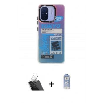 MARSİLYAN™- Redmi 12C Kılıf Siluet Çizgi Koleksiyonu - Siyah Joko Magic 5D Cam + Kamera Lens Koruma Cam - SF