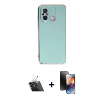 MARSİLYAN™- Redmi 12C Kılıf Yankı Serisi - Siyah 3D Antistatik Mat Seramik Nano Ekran Koruyucu + Kamera Lens Koruma Cam - SF