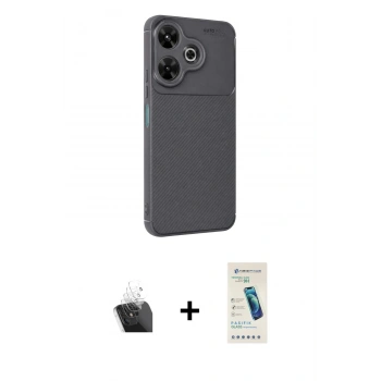 MARSİLYAN™- Redmi 13 4G Kılıf Eksen Form Prime - Şeffaf Pasifik Cam Ekran Koruyucu + Kamera Lens Koruma Cam - SF