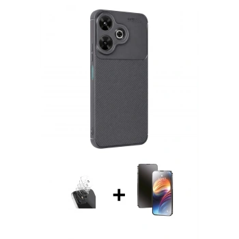 MARSİLYAN™- Redmi 13 4G Kılıf Eksen Form Prime - Siyah 3D Antistatik Mat Seramik Nano Ekran Koruyucu + Kamera Lens Koruma Cam - SF