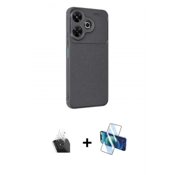 MARSİLYAN™- Redmi 13 4G Kılıf Eksen Form Prime - Siyah 3D Antistatik Seramik Nano Ekran Koruyucu + Kamera Lens Koruma Cam - SF