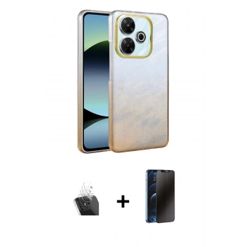 MARSİLYAN™- Redmi 13 4G Kılıf Kıvılcım Minimal Özel Seri - Siyah 3D Antistatik Hayalet Cam Ekran Koruyucu + Kamera Lens Koruma Cam - SF