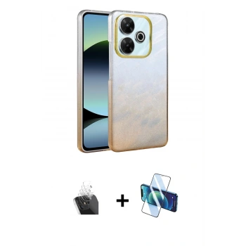 MARSİLYAN™- Redmi 13 4G Kılıf Kıvılcım Minimal Özel Seri - Siyah 3D Antistatik Seramik Nano Ekran Koruyucu + Kamera Lens Koruma Cam - SF