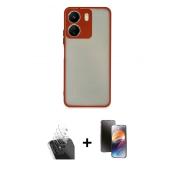 MARSİLYAN™- Redmi 13C Kılıf Ahenk Çizgi Serisi - Siyah 3D Antistatik Mat Seramik Nano Ekran Koruyucu + Kamera Lens Koruma Cam - SF