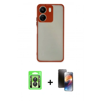 MARSİLYAN™- Redmi 13C Kılıf Ahenk Çizgi Serisi - Siyah 3D Antistatik Mat Seramik Nano Ekran Koruyucu + Raze Metal Kamera Lens - SH