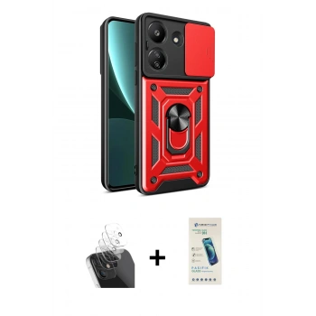 MARSİLYAN™- Redmi 13C Kılıf Ahenk Klasik - Şeffaf Pasifik Cam Ekran Koruyucu + Kamera Lens Koruma Cam - SF