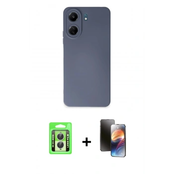 MARSİLYAN™- Redmi 13C Kılıf Ahenk Serisi - Siyah 3D Antistatik Mat Seramik Nano Ekran Koruyucu + Raze Metal Kamera Lens - GS