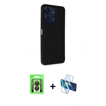 MARSİLYAN™- Redmi 13C Kılıf Akış Asil Koleksiyonu - Siyah 3D Antistatik Seramik Nano Ekran Koruyucu + Raze Metal Kamera Lens - SH