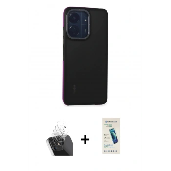 MARSİLYAN™- Redmi 13C Kılıf Eksen Işık - Şeffaf Pasifik Cam Ekran Koruyucu + Kamera Lens Koruma Cam - SF