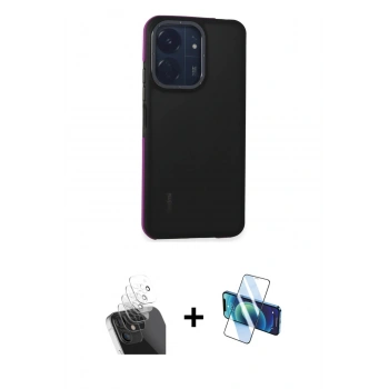 MARSİLYAN™- Redmi 13C Kılıf Eksen Işık - Siyah 3D Antistatik Cam Ekran Koruyucu + Kamera Lens Koruma Cam - SF