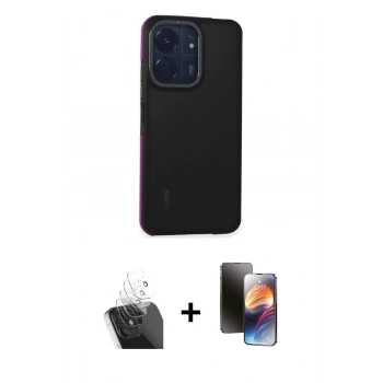 MARSİLYAN™- Redmi 13C Kılıf Eksen Işık - Siyah 3D Antistatik Mat Seramik Nano Ekran Koruyucu + Kamera Lens Koruma Cam - SF