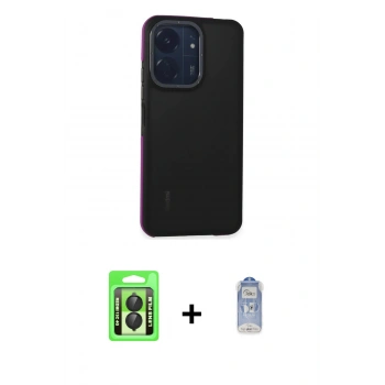 MARSİLYAN™- Redmi 13C Kılıf Eksen Işık - Siyah Joko Magic 5D Cam + Raze Metal Kamera Lens - SH