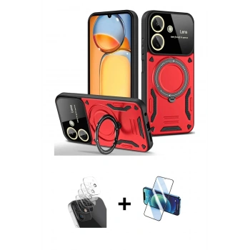 MARSİLYAN™- Redmi 13C Kılıf Kıvılcım Modern Serisi - Siyah 3D Antistatik Cam Ekran Koruyucu + Kamera Lens Koruma Cam - SF