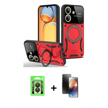 MARSİLYAN™- Redmi 13C Kılıf Kıvılcım Modern Serisi - Siyah 3D Antistatik Mat Seramik Nano Ekran Koruyucu + Raze Metal Kamera Lens - SH