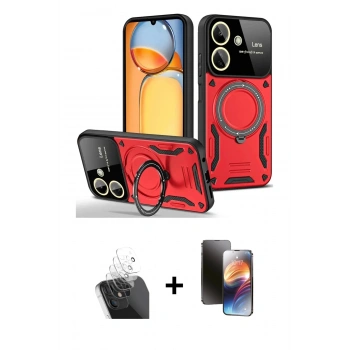 MARSİLYAN™- Redmi 13C Kılıf Kıvılcım Modern Serisi - Siyah 3D Antistatik Mat Seramik Nano Ekran Koruyucu + Kamera Lens Koruma Cam - SF