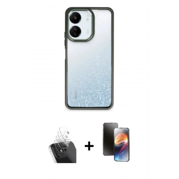 MARSİLYAN™- Redmi 13C Kılıf Nova Işık Serisi - Siyah 3D Antistatik Mat Seramik Nano Ekran Koruyucu + Kamera Lens Koruma Cam - SF