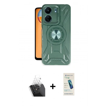 MARSİLYAN™- Redmi 13C Kılıf Nova Yansıma Prime - Şeffaf Pasifik Cam Ekran Koruyucu + Kamera Lens Koruma Cam - SF