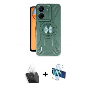 MARSİLYAN™- Redmi 13C Kılıf Nova Yansıma Prime - Siyah 3D Antistatik Cam Ekran Koruyucu + Kamera Lens Koruma Cam - SF