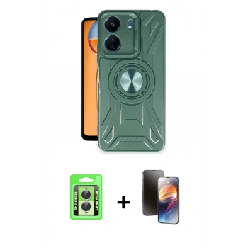 MARSİLYAN™- Redmi 13C Kılıf Nova Yansıma Prime - Siyah 3D Antistatik Mat Seramik Nano Ekran Koruyucu + Raze Metal Kamera Lens - GS