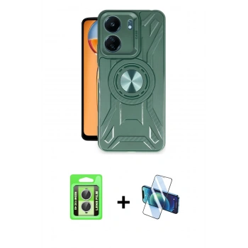 MARSİLYAN™- Redmi 13C Kılıf Nova Yansıma Prime - Siyah 3D Antistatik Seramik Nano Ekran Koruyucu + Raze Metal Kamera Lens - GS