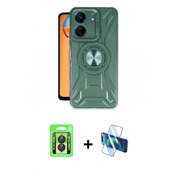 MARSİLYAN™- Redmi 13C Kılıf Nova Yansıma Prime - Siyah 3D Antistatik Seramik Nano Ekran Koruyucu + Raze Metal Kamera Lens - SH