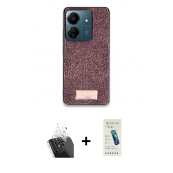 MARSİLYAN™- Redmi 13C Kılıf Vadi Klasik Serisi - Şeffaf Pasifik Cam Ekran Koruyucu + Kamera Lens Koruma Cam - SF
