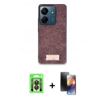 MARSİLYAN™- Redmi 13C Kılıf Vadi Klasik Serisi - Siyah 3D Antistatik Mat Seramik Nano Ekran Koruyucu + Raze Metal Kamera Lens - SH