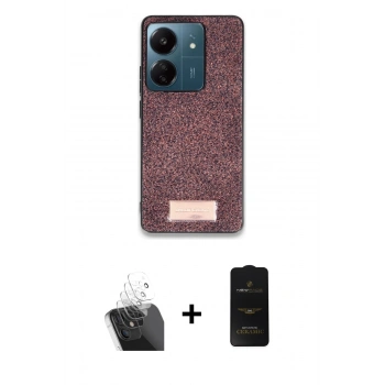 MARSİLYAN™- Redmi 13C Kılıf Vadi Klasik Serisi - Siyah 6D Antistatik Mat Seramik Hayalet Nano Ekran Koruyucu + Kamera Lens Koruma Cam - SF