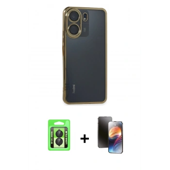 MARSİLYAN™- Redmi 13C Kılıf Vadi Minimal - Siyah 3D Antistatik Mat Seramik Nano Ekran Koruyucu + Raze Metal Kamera Lens - SH