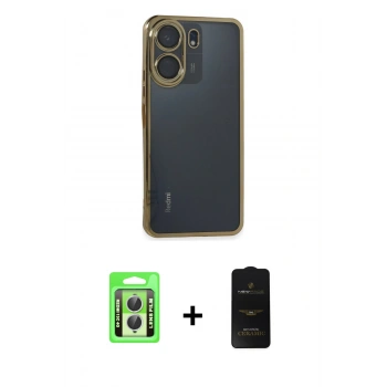 MARSİLYAN™- Redmi 13C Kılıf Vadi Minimal - Siyah 6D Antistatik Mat Seramik Hayalet Nano Ekran Koruyucu + Raze Metal Kamera Lens - GS