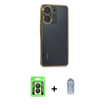 MARSİLYAN™- Redmi 13C Kılıf Vadi Minimal - Siyah Joko Magic 5D Cam + Raze Metal Kamera Lens - SH