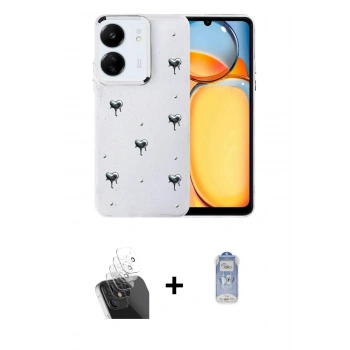 MARSİLYAN™- Redmi 13C Kılıf Yörünge Form - Siyah Joko Magic 5D Cam + Kamera Lens Koruma Cam - SF