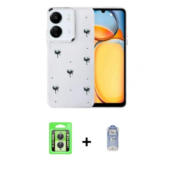 MARSİLYAN™- Redmi 13C Kılıf Yörünge Form - Siyah Joko Magic 5D Cam + Raze Metal Kamera Lens - GS