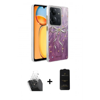 MARSİLYAN™- Redmi 13C Kılıf Zirve Modern Prime - Siyah 6D Antistatik Mat Seramik Hayalet Nano Ekran Koruyucu + Kamera Lens Koruma Cam - SF