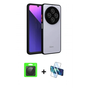 MARSİLYAN™- Redmi 14C Kılıf Ahenk Çizgi Serisi - Siyah 3D Antistatik Seramik Nano Ekran Koruyucu + Raze Metal Kamera Lens - SH