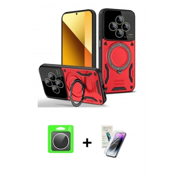 MARSİLYAN™- Redmi 14C Kılıf Kıvılcım Modern Serisi - Şeffaf Pasifik Cam Ekran Koruyucu + Raze Metal Kamera Lens - GS