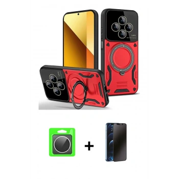 MARSİLYAN™- Redmi 14C Kılıf Kıvılcım Modern Serisi - Siyah 3D Antistatik Hayalet Cam Ekran Koruyucu + Raze Metal Kamera Lens - GS