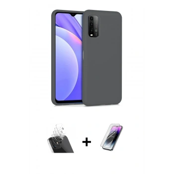 MARSİLYAN™- Redmi 9T Kılıf Ahenk Serisi - Şeffaf Pasifik Cam Ekran Koruyucu + Kamera Lens Koruma Cam - SF