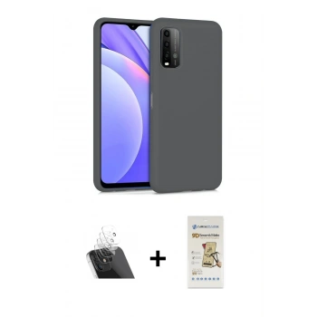 MARSİLYAN™- Redmi 9T Kılıf Ahenk Serisi - Siyah Mat Seramik Nano Ekran Koruyucu + Kamera Lens Koruma Cam - SF