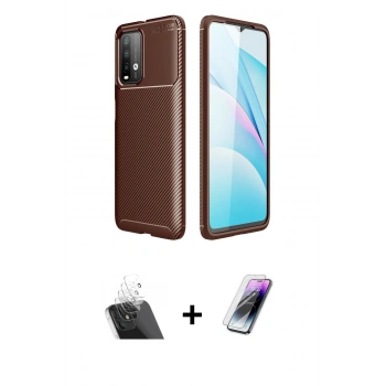 MARSİLYAN™- Redmi 9T Kılıf Eksen Form Prime - Şeffaf Pasifik Cam Ekran Koruyucu + Kamera Lens Koruma Cam - SF