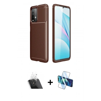 MARSİLYAN™- Redmi 9T Kılıf Eksen Form Prime - Siyah 3D Antistatik Seramik Nano Ekran Koruyucu + Kamera Lens Koruma Cam - SF