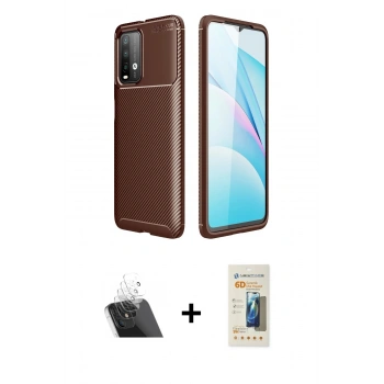 MARSİLYAN™- Redmi 9T Kılıf Eksen Form Prime - Siyah 6D Mat Seramik Hayalet Nano Ekran Koruyucu + Kamera Lens Koruma Cam - SF