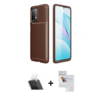 MARSİLYAN™- Redmi 9T Kılıf Eksen Form Prime - Siyah Seramik Nano Ekran Koruyucu + Kamera Lens Koruma Cam - SF