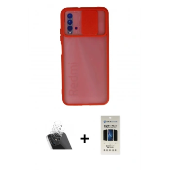 MARSİLYAN™- Redmi 9T Kılıf Vadi Çizgi - Siyah 5D Hayalet Cam Ekran Koruyucu + Kamera Lens Koruma Cam - SF